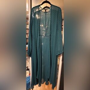 Teal Sheer Long Sleeve Swiss Dot Duster